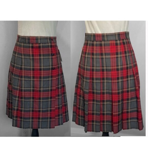 Tabi Red Grey Plaid A-Line Wrap Skirt Size 10 Preppy Tartan Schoolcore Vibes - Picture 1 of 16